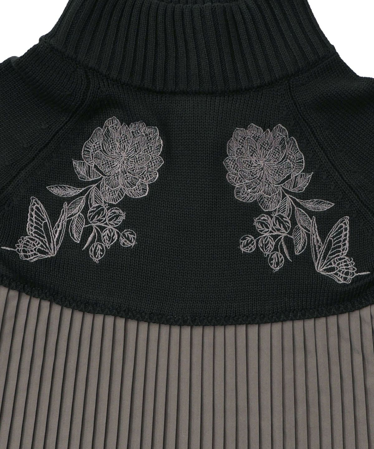 花刺繍ニット×プリーツ異素材切替プルオーバー-11