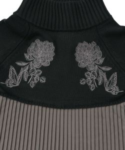花刺繍ニット×プリーツ異素材切替プルオーバー-11