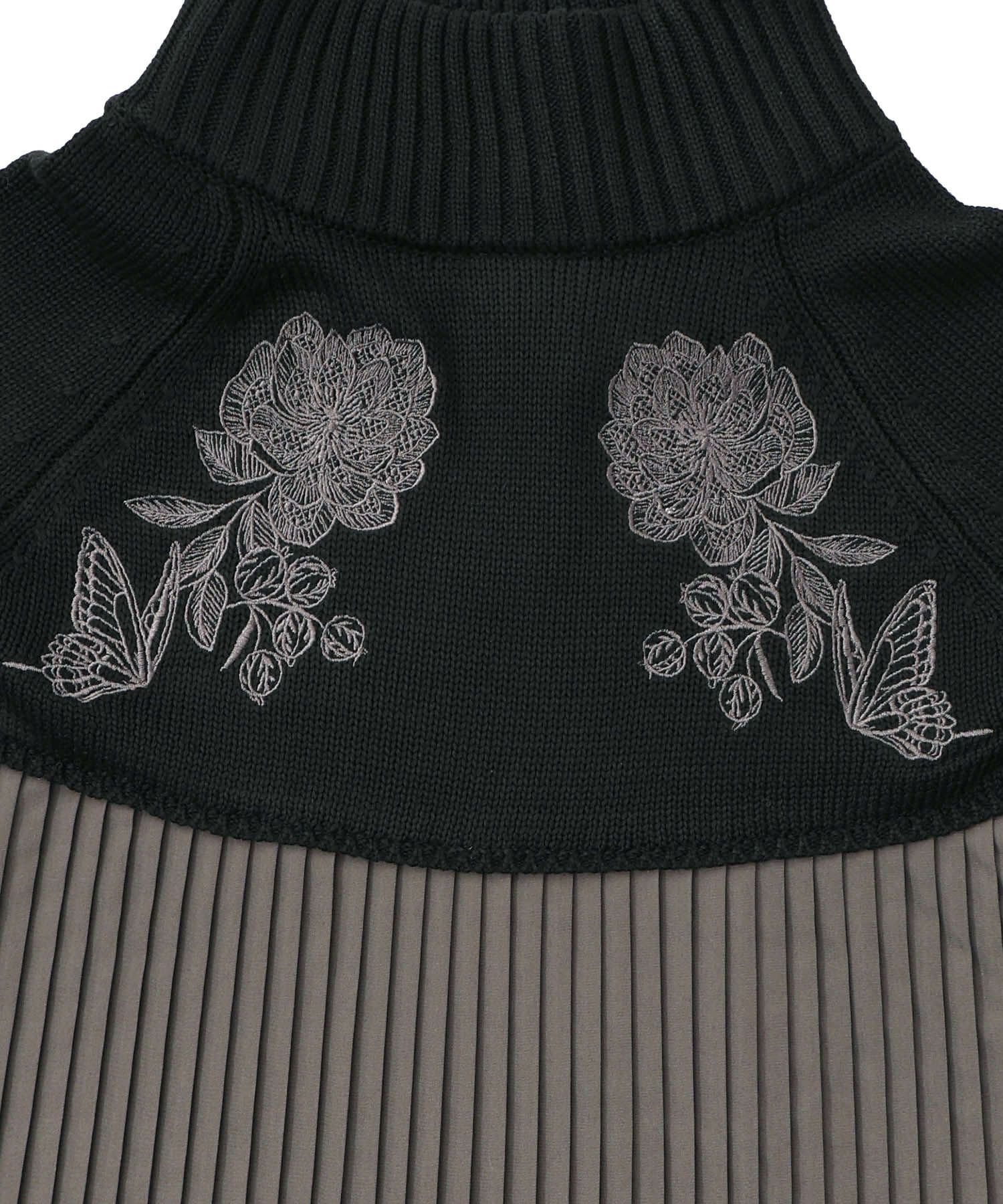 花刺繍ニット×プリーツ異素材切替プルオーバー-11