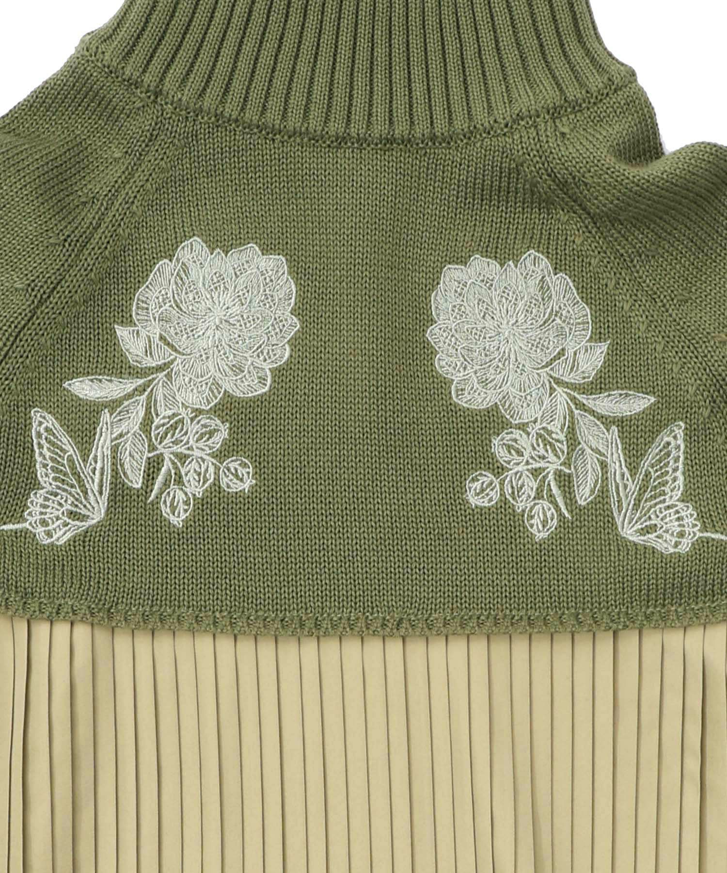 花刺繍ニット×プリーツ異素材切替プルオーバー-13