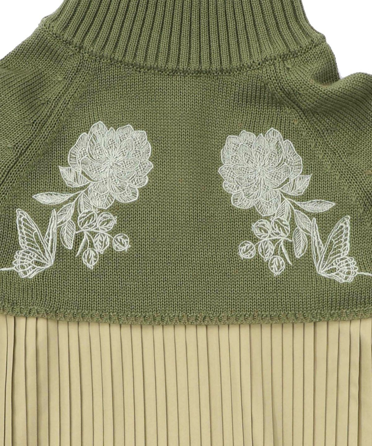 花刺繍ニット×プリーツ異素材切替プルオーバー-13