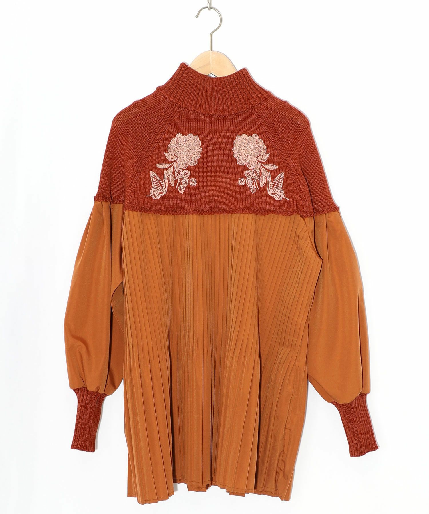 花刺繍ニット×プリーツ異素材切替プルオーバー-14