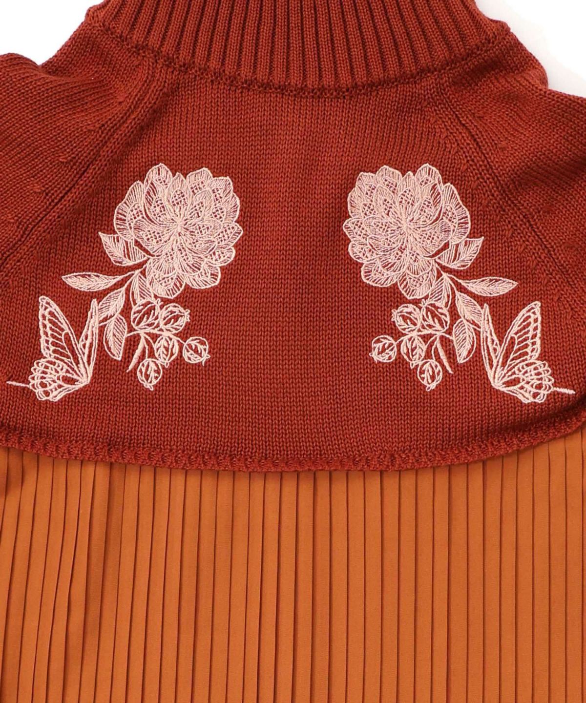 花刺繍ニット×プリーツ異素材切替プルオーバー-15