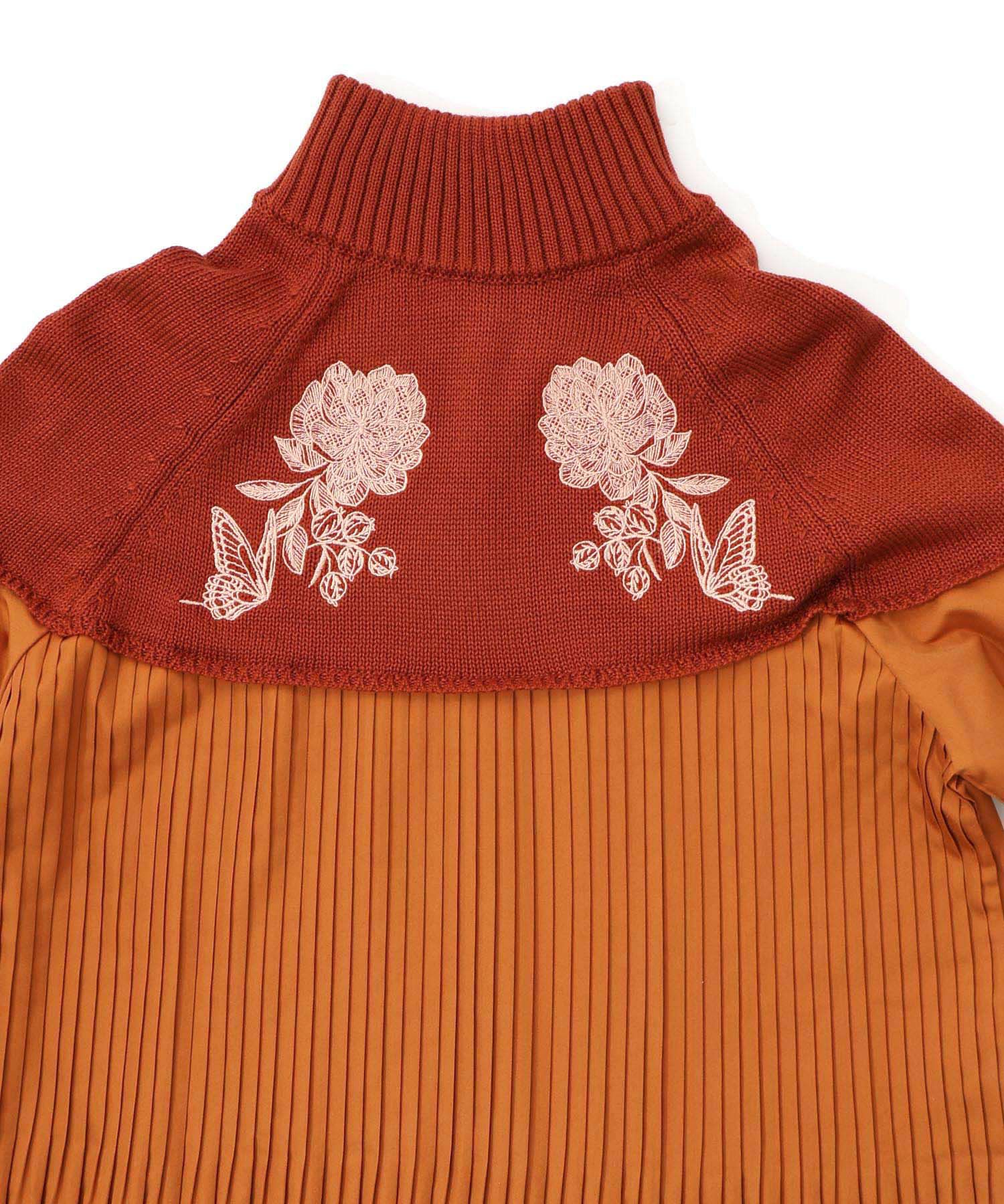 花刺繍ニット×プリーツ異素材切替プルオーバー-16