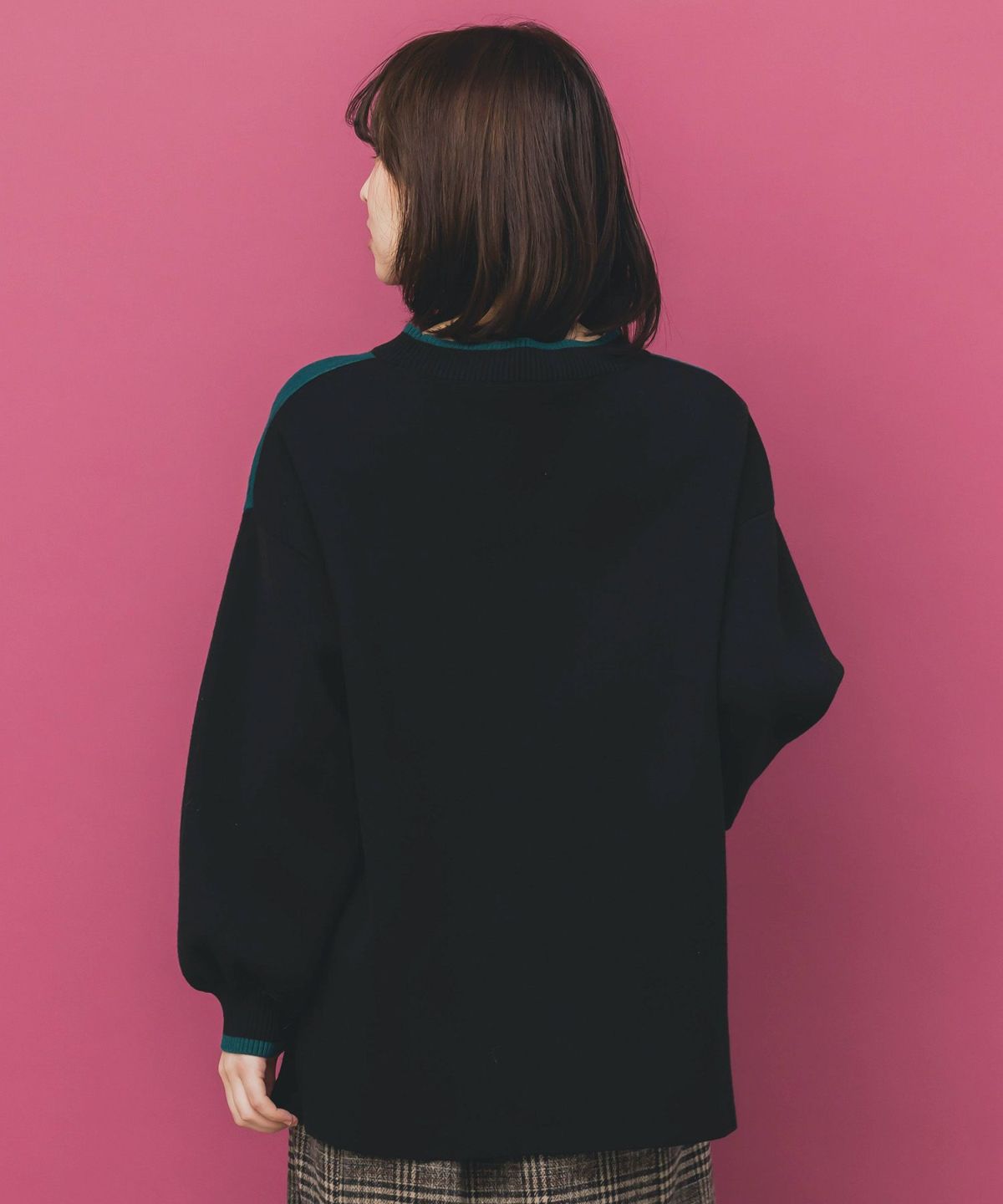 ピアノ×蝶柄バイカラーニットプルオーバー-5