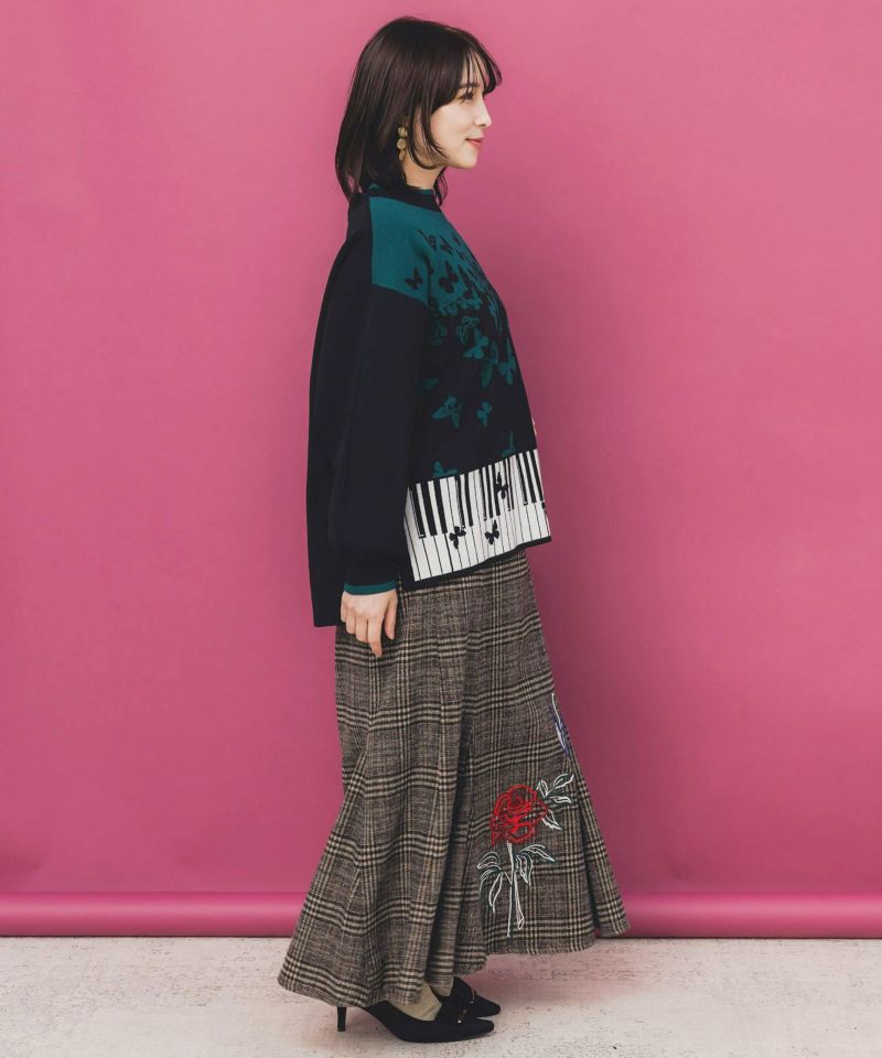 ピアノ×蝶柄バイカラーニットプルオーバー-6