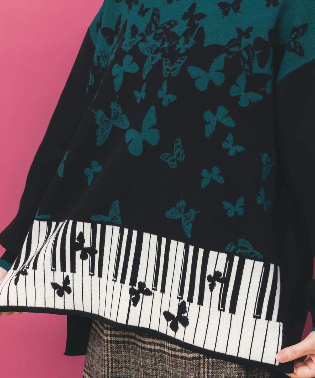 ピアノ×蝶柄バイカラーニットプルオーバー-8