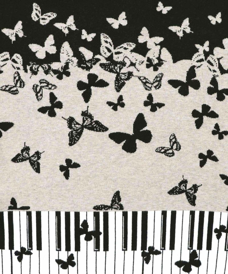 ピアノ×蝶柄バイカラーニットプルオーバー-12