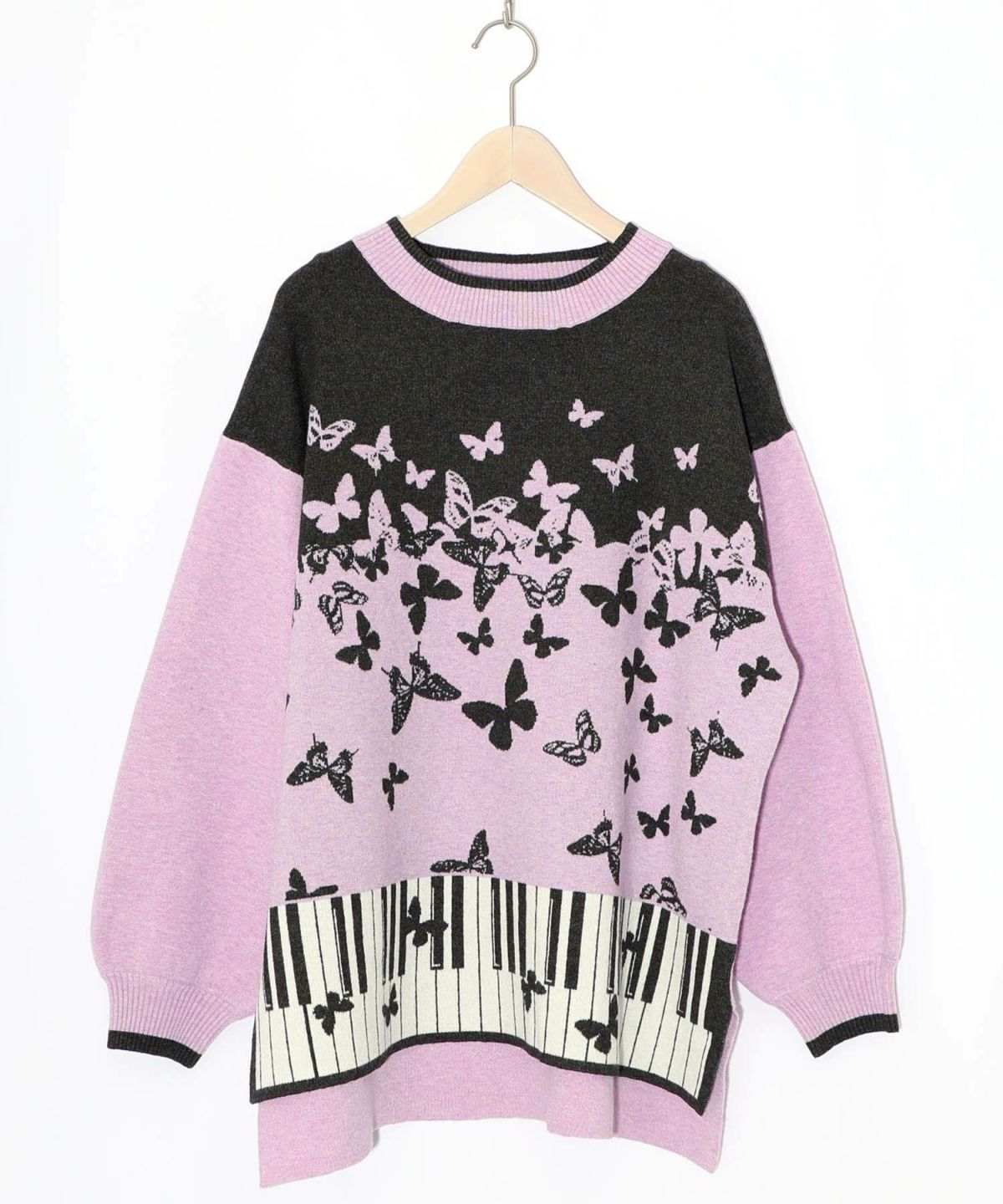 ピアノ×蝶柄バイカラーニットプルオーバー-13