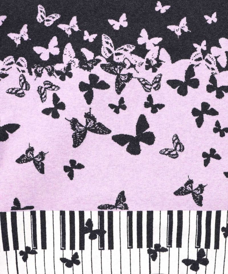 ピアノ×蝶柄バイカラーニットプルオーバー-14
