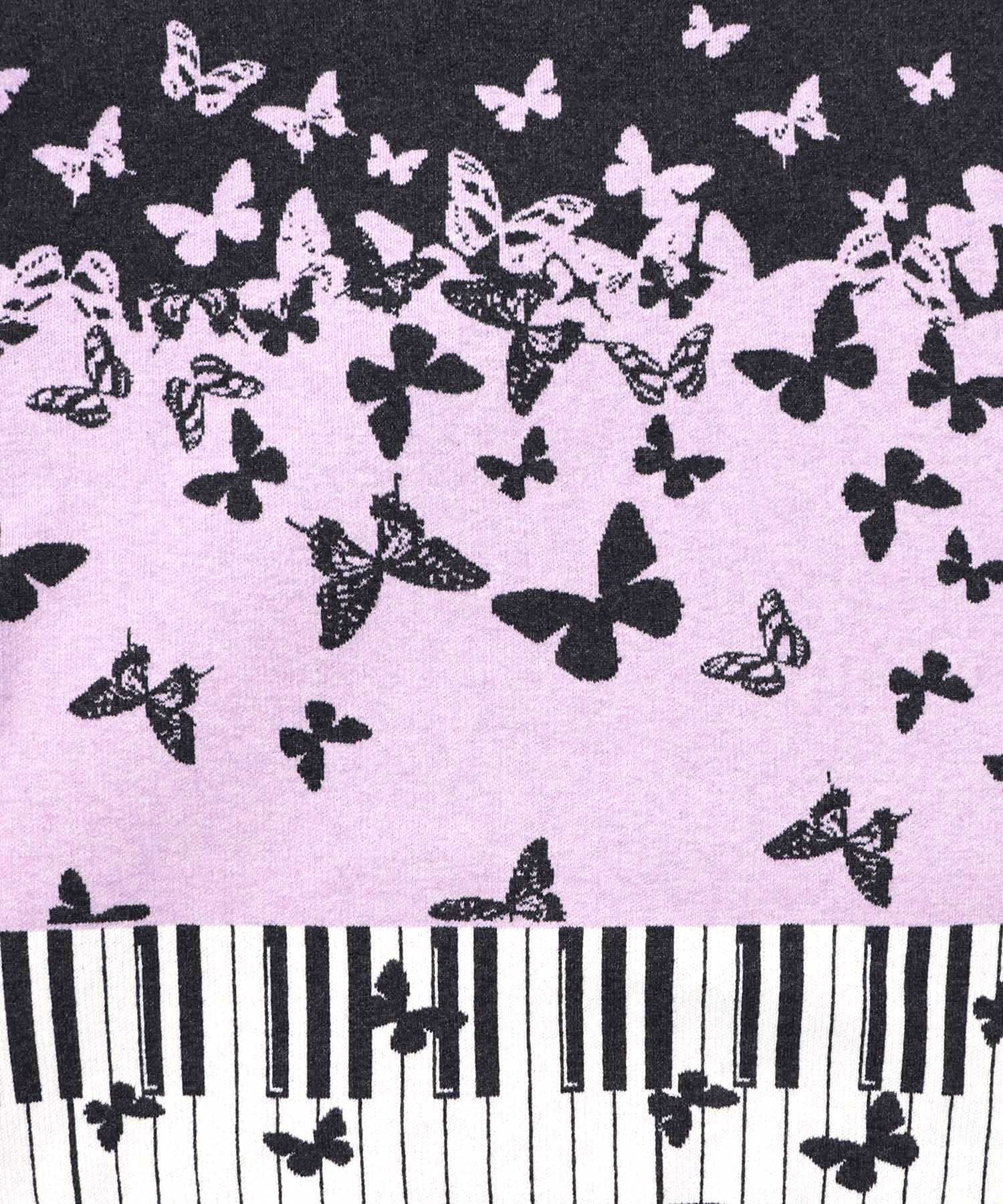 ピアノ×蝶柄バイカラーニットプルオーバー-14