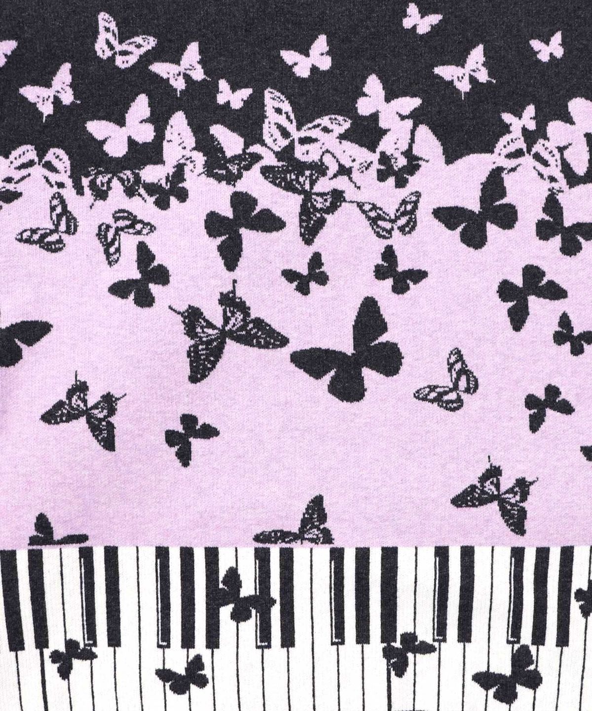 ピアノ×蝶柄バイカラーニットプルオーバー-14