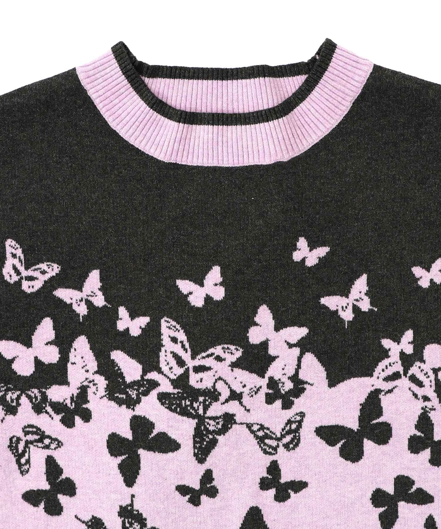 ピアノ×蝶柄バイカラーニットプルオーバー-15