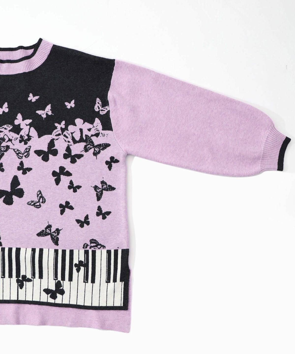 ピアノ×蝶柄バイカラーニットプルオーバー-16