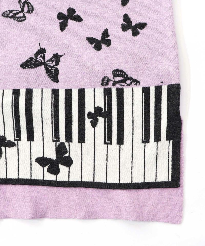 ピアノ×蝶柄バイカラーニットプルオーバー-17