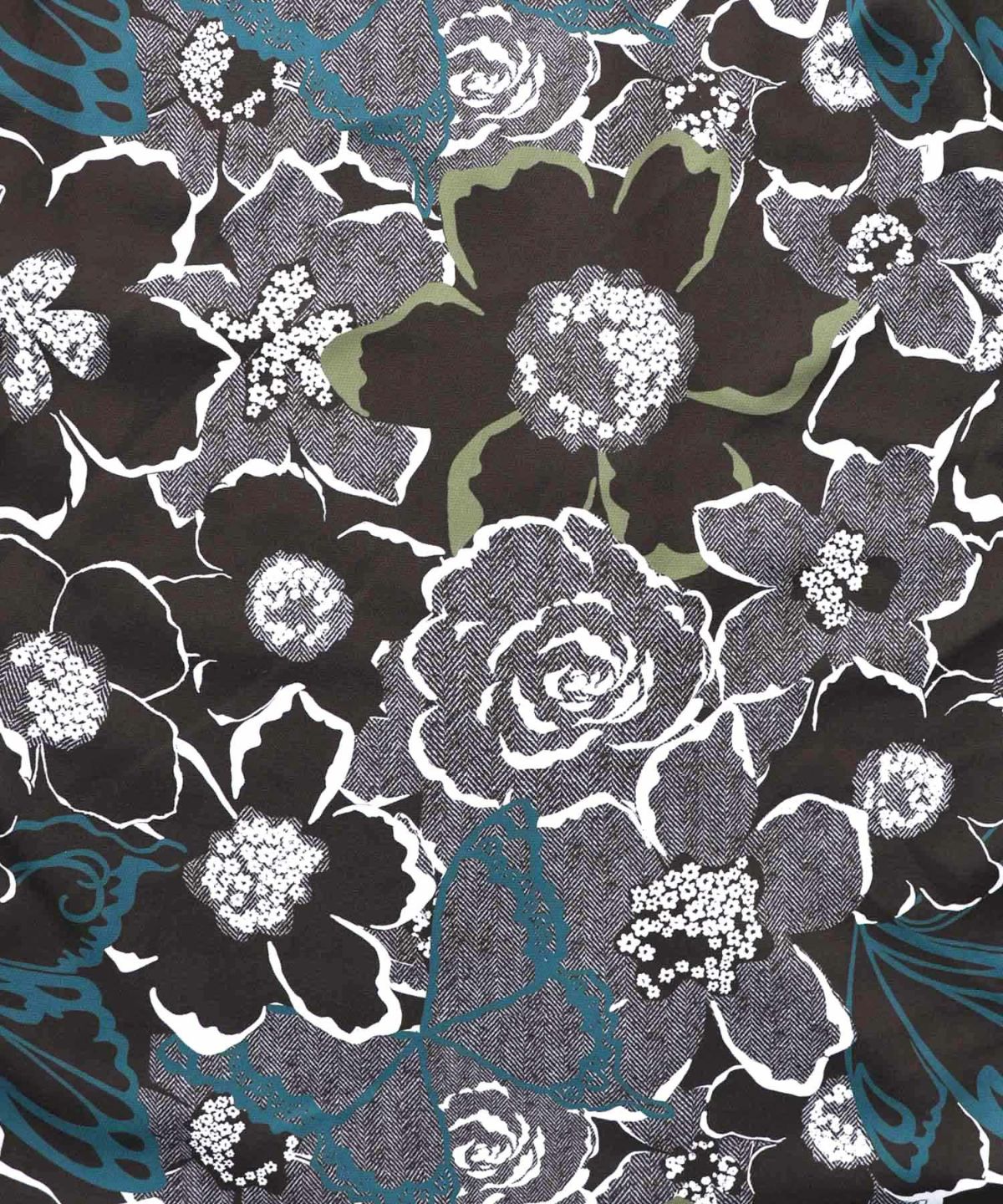 花柄ヘリンボーン×裏毛×布帛 異素材切替ワンピース-11