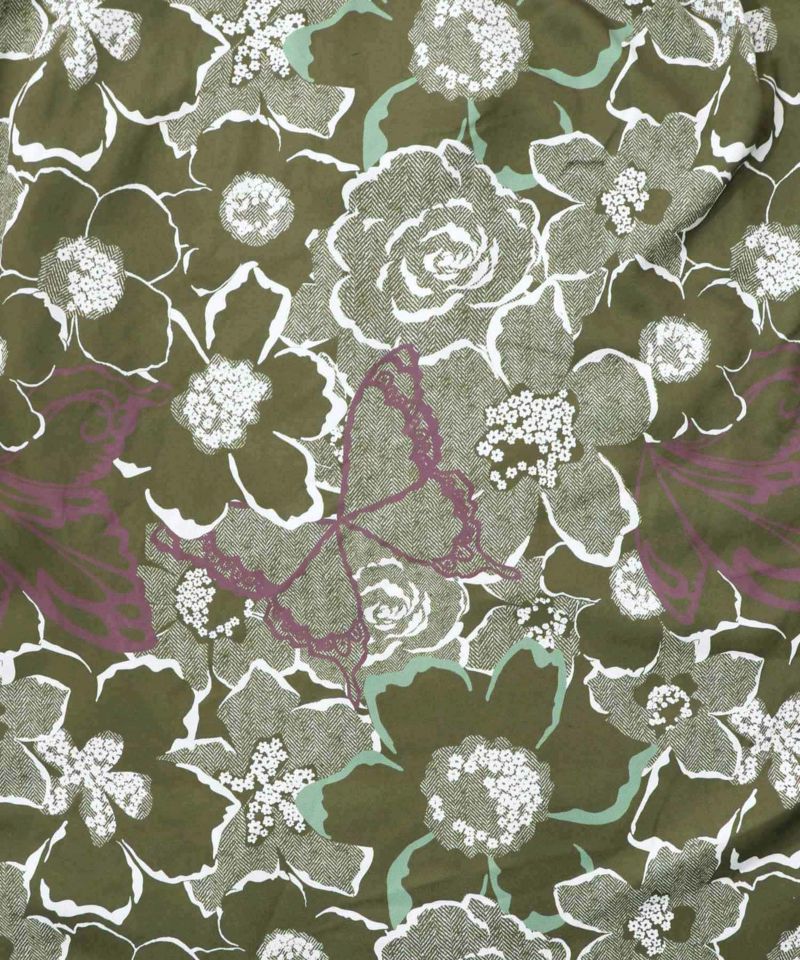 花柄ヘリンボーン×裏毛×布帛 異素材切替ワンピース-13