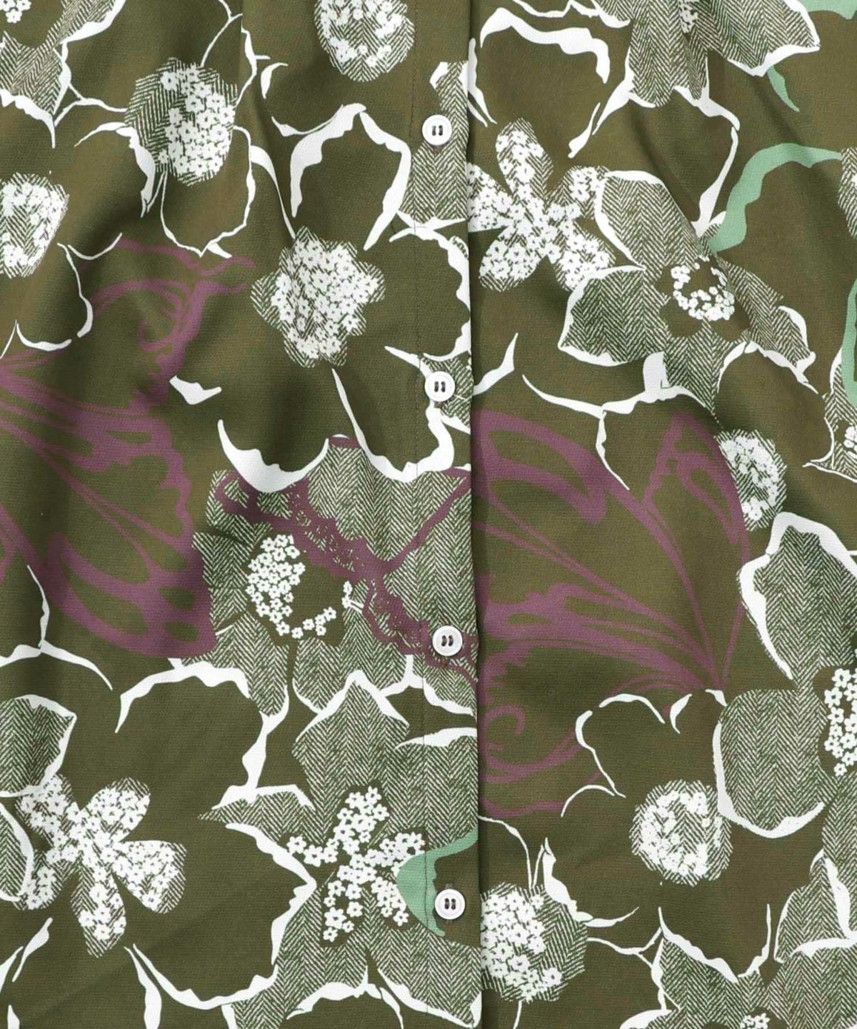 花柄ヘリンボーン×裏毛×布帛 異素材切替ワンピース-15