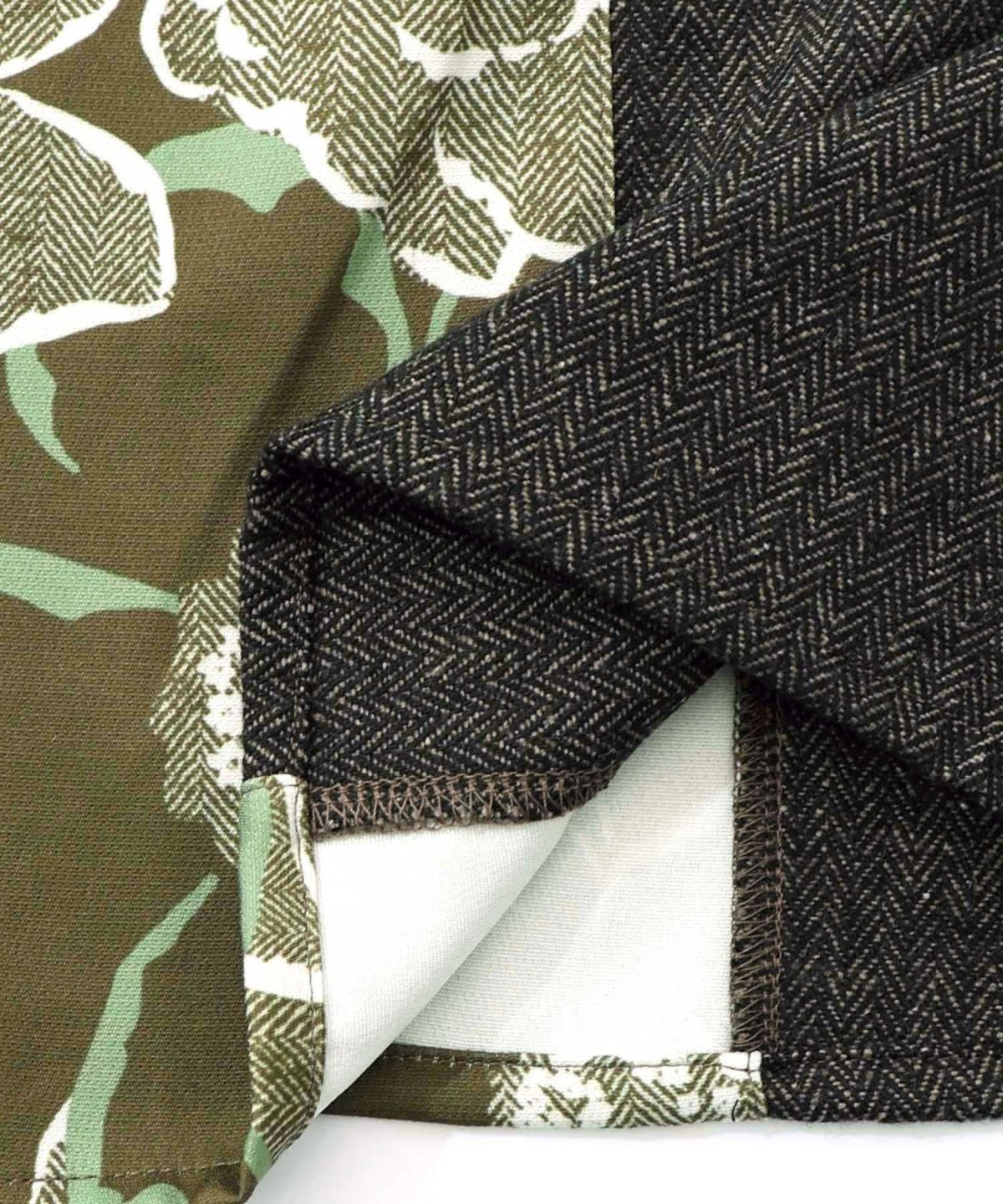 花柄ヘリンボーン×裏毛×布帛 異素材切替ワンピース-18