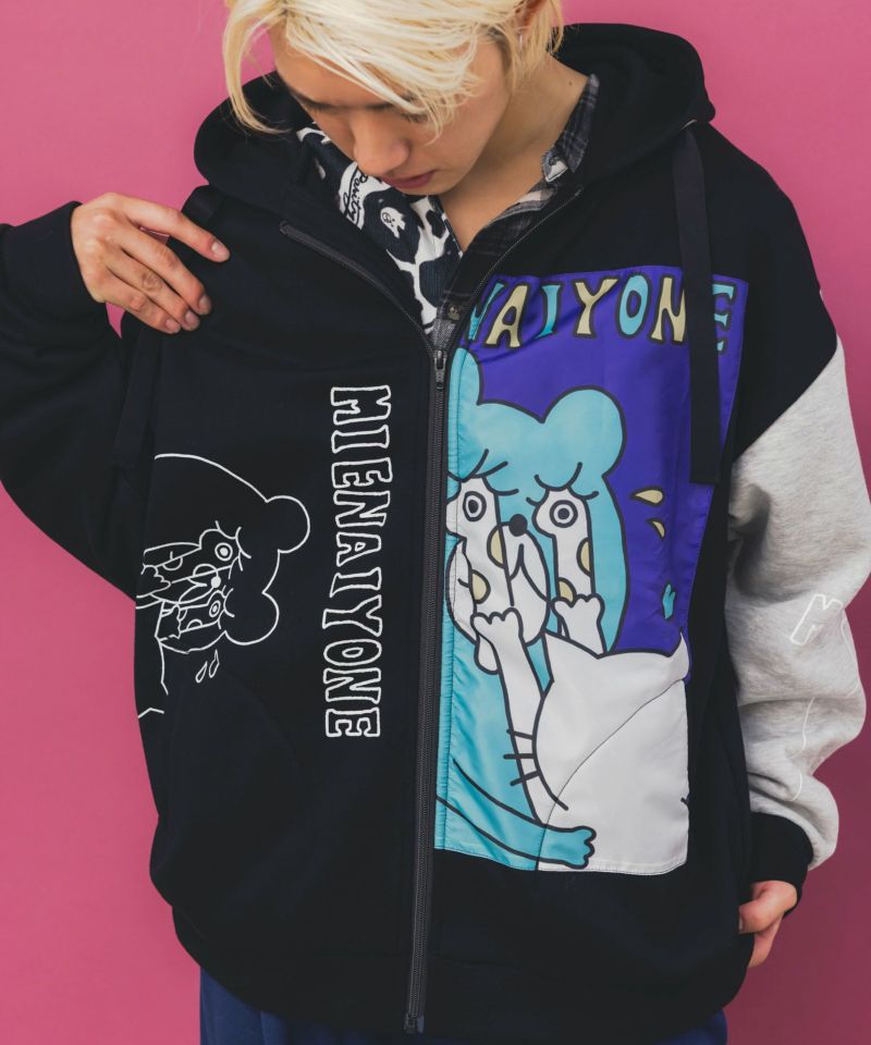 353130：ネコとクマとチンアナゴ柄 リメイク風裏起毛パーカーの通販-ScoLar