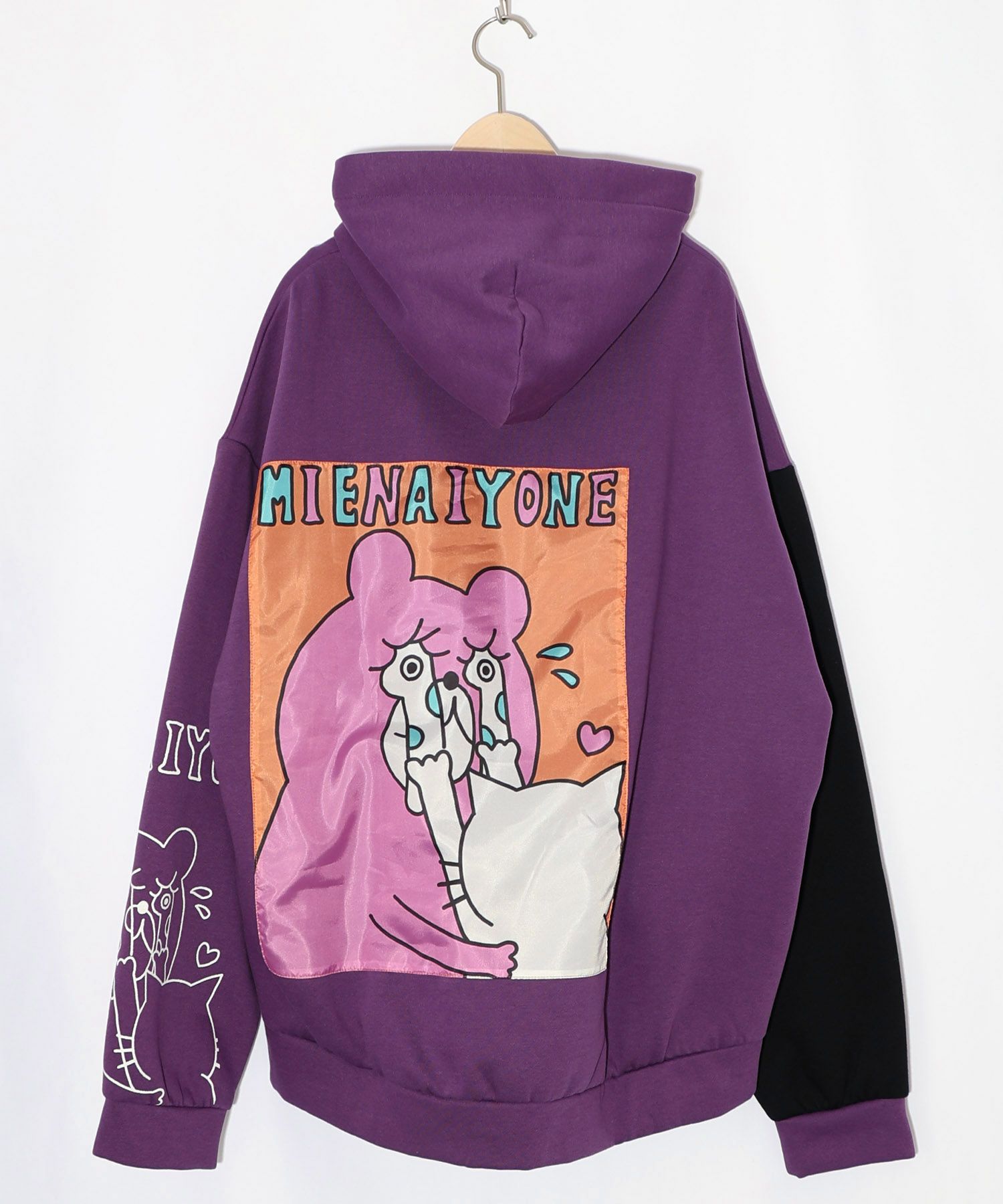 ネコとクマとチンアナゴ柄 リメイク風裏起毛パーカー-12