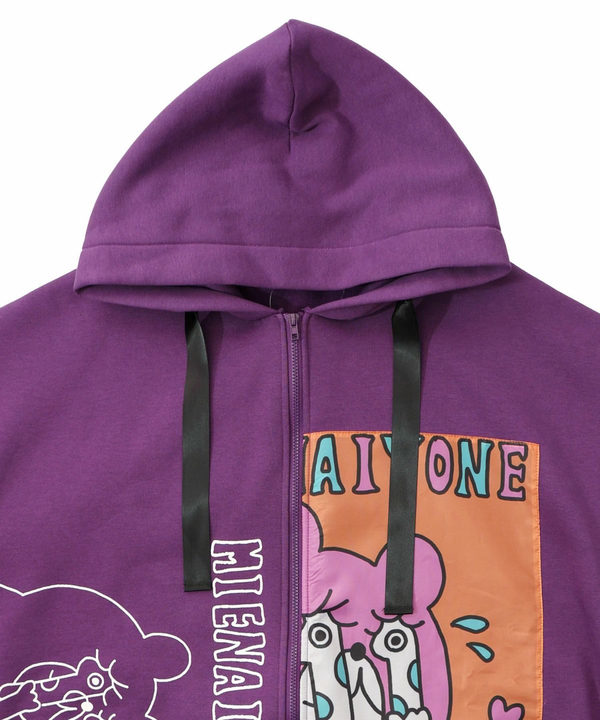 ネコとクマとチンアナゴ柄 リメイク風裏起毛パーカー-14