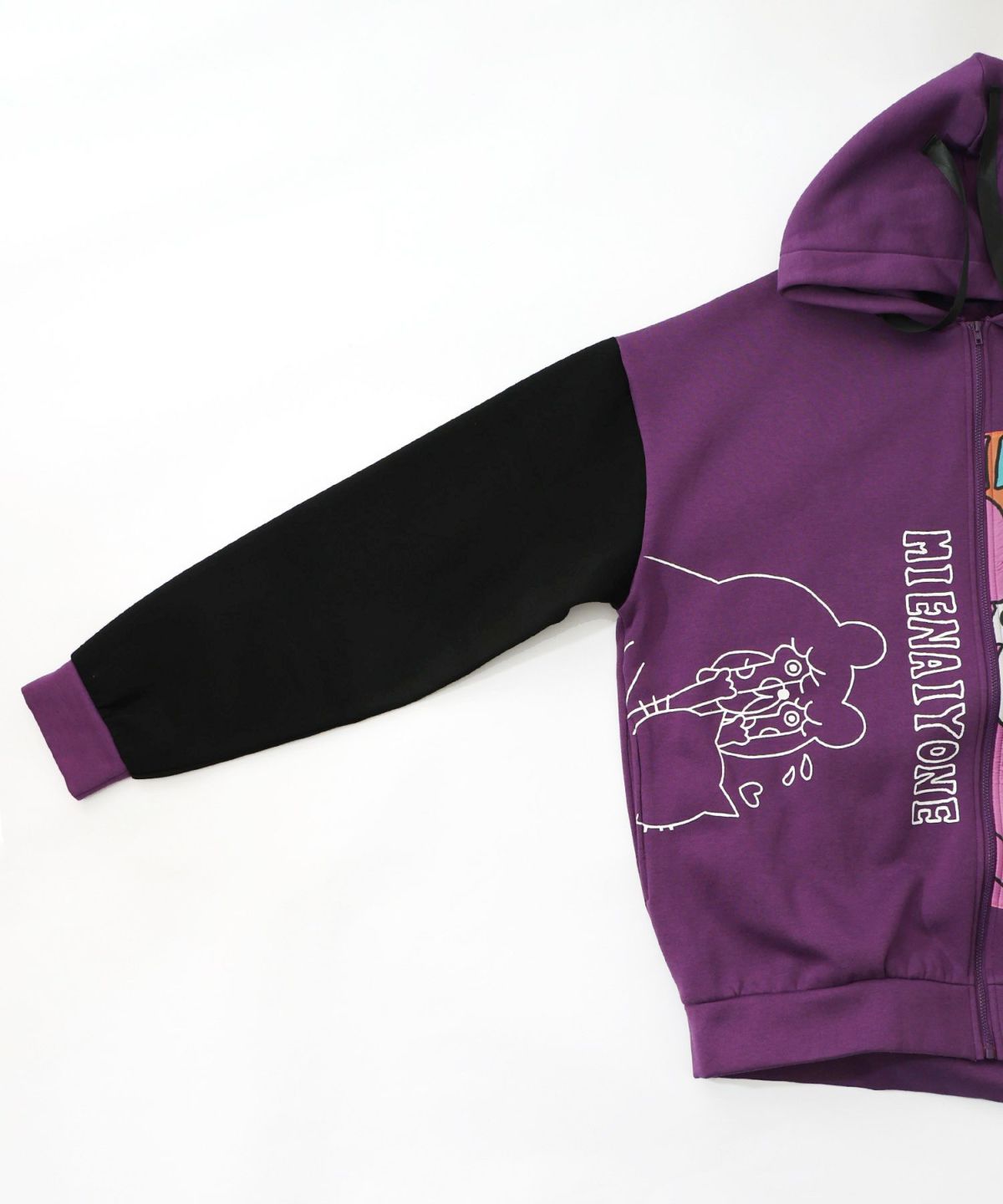 ネコとクマとチンアナゴ柄 リメイク風裏起毛パーカー-15