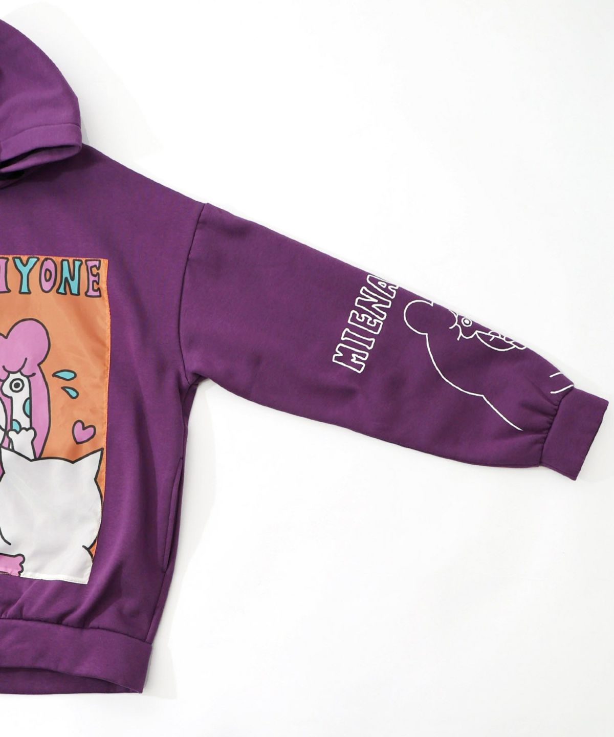 ネコとクマとチンアナゴ柄 リメイク風裏起毛パーカー-16