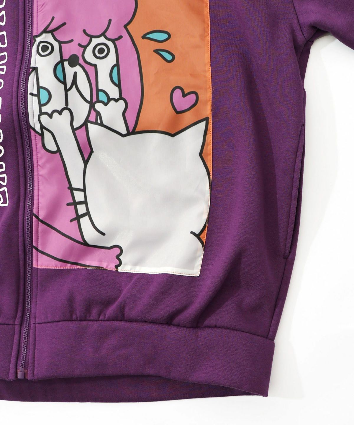 ネコとクマとチンアナゴ柄 リメイク風裏起毛パーカー-18