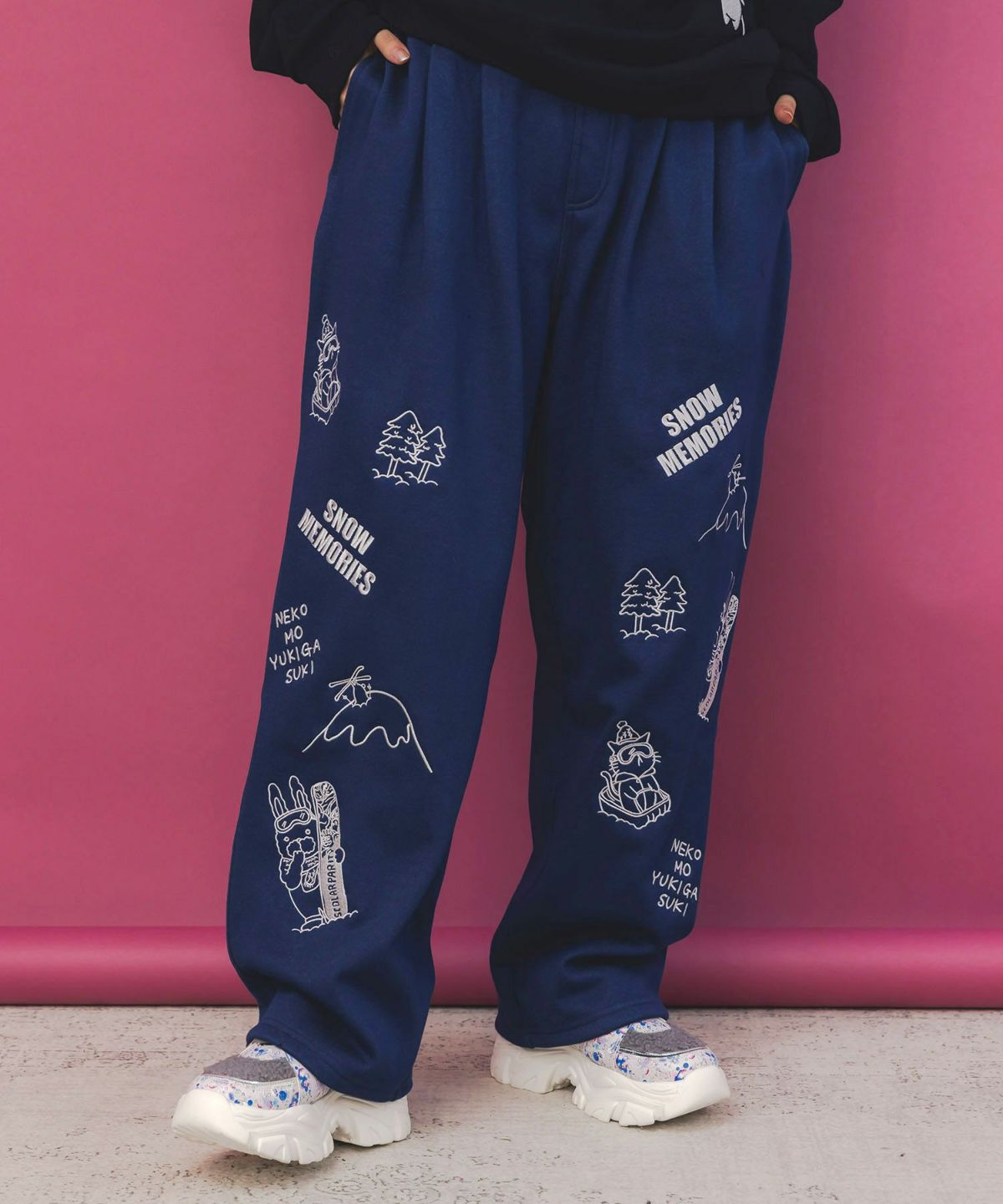 ラビルとネコのスノーメモリー裏起毛パンツ-1