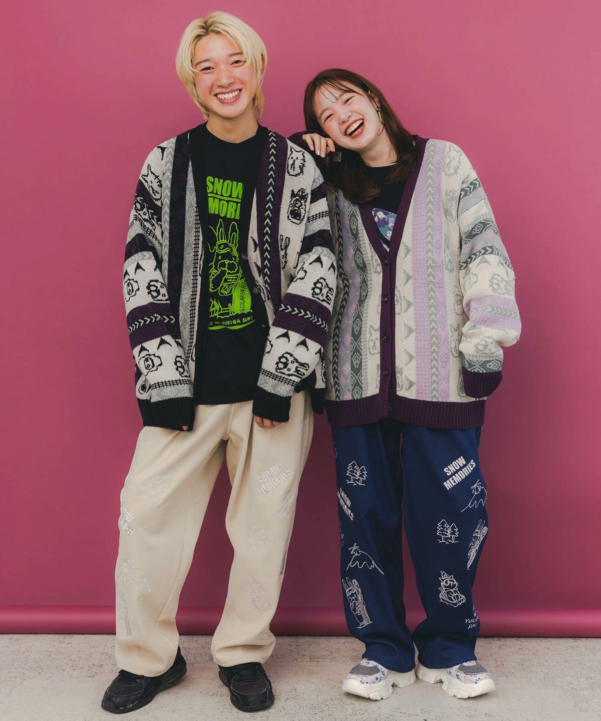 ラビルとネコのスノーメモリー裏起毛パンツ-2