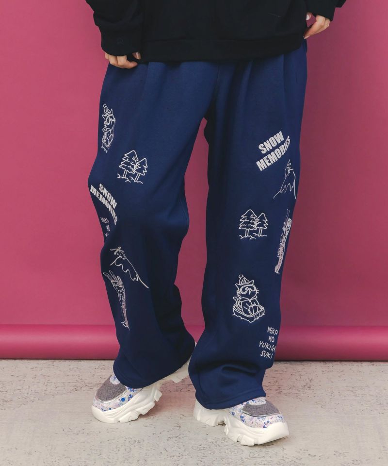 ラビルとネコのスノーメモリー裏起毛パンツ-4