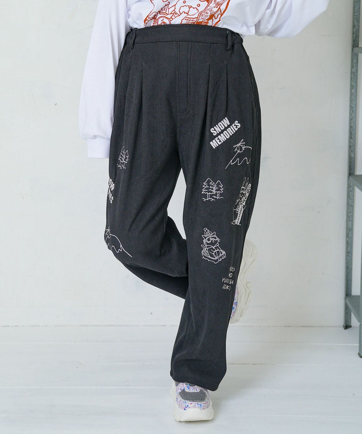 ラビルとネコのスノーメモリー裏起毛パンツ-16