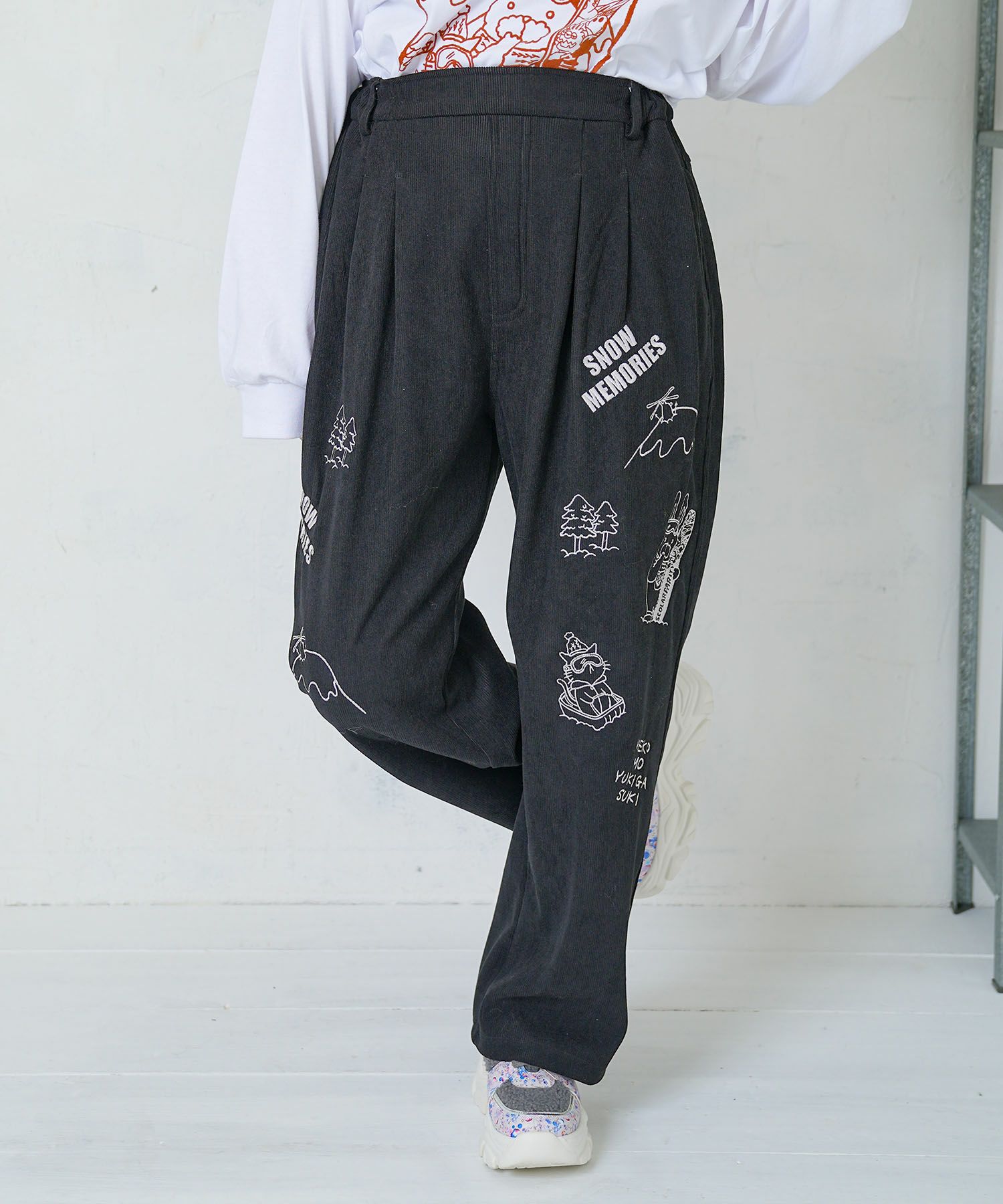 ラビルとネコのスノーメモリー裏起毛パンツ-16