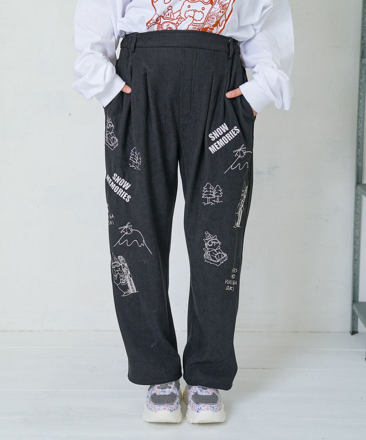 ラビルとネコのスノーメモリー裏起毛パンツ-18