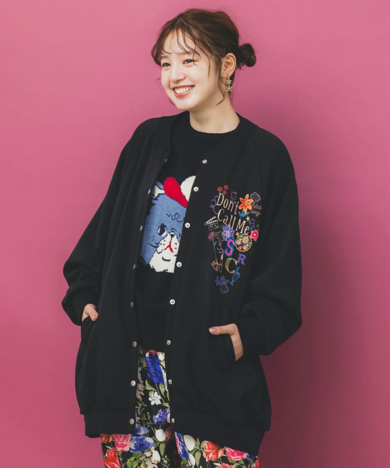 ポップ柄裏起毛裏毛×フライスブルゾン-1