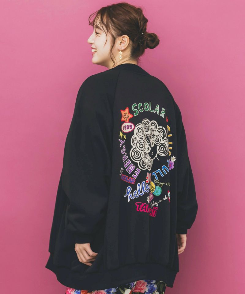 ポップ柄裏起毛裏毛×フライスブルゾン-2