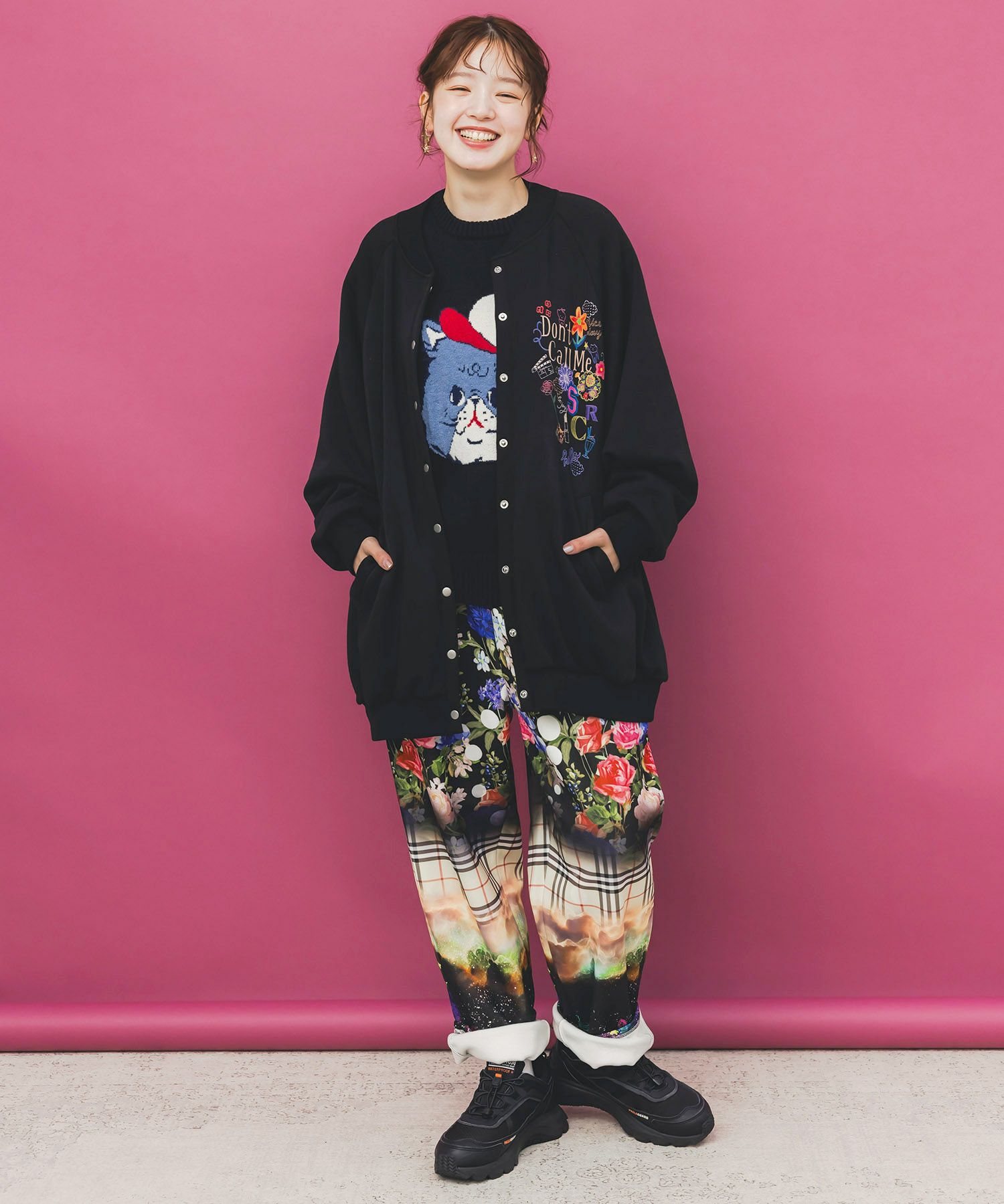 153728：ポップ柄裏起毛 裏毛×フライスブルゾンの通販-ScoLar