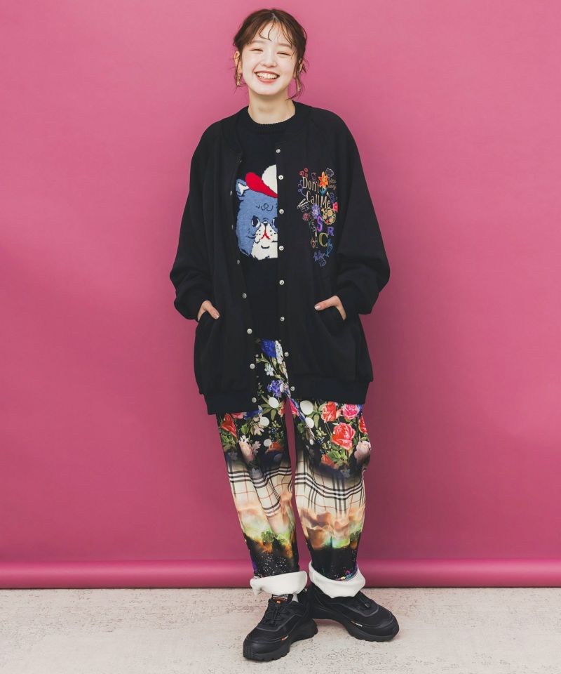 ポップ柄裏起毛裏毛×フライスブルゾン-3