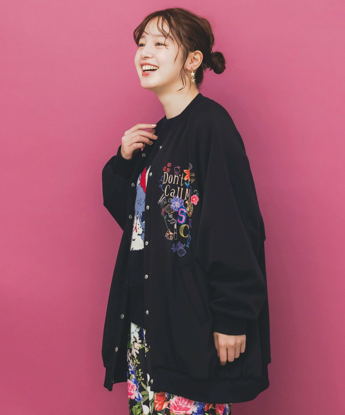 ポップ柄裏起毛裏毛×フライスブルゾン-5