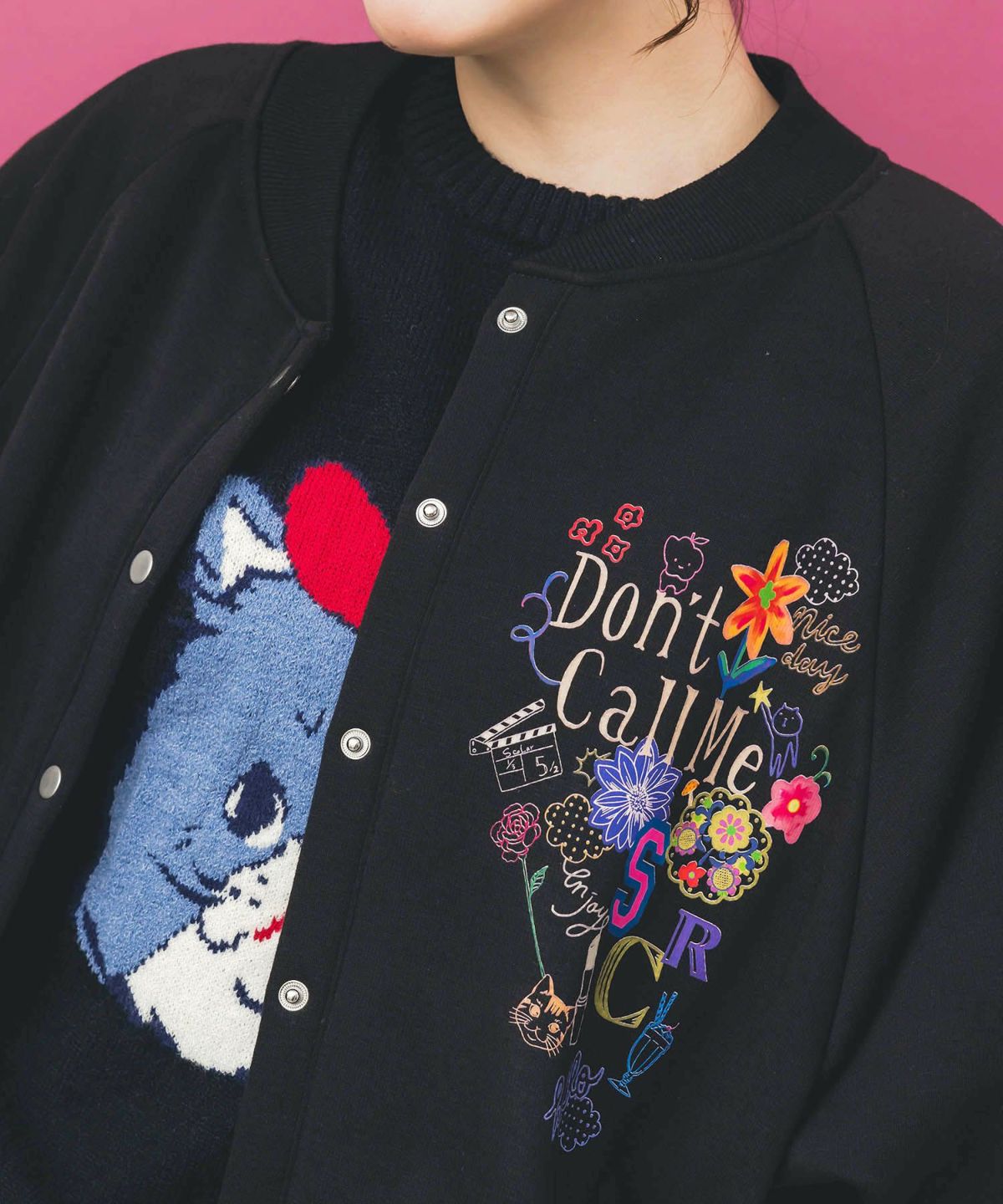 ポップ柄裏起毛裏毛×フライスブルゾン-7