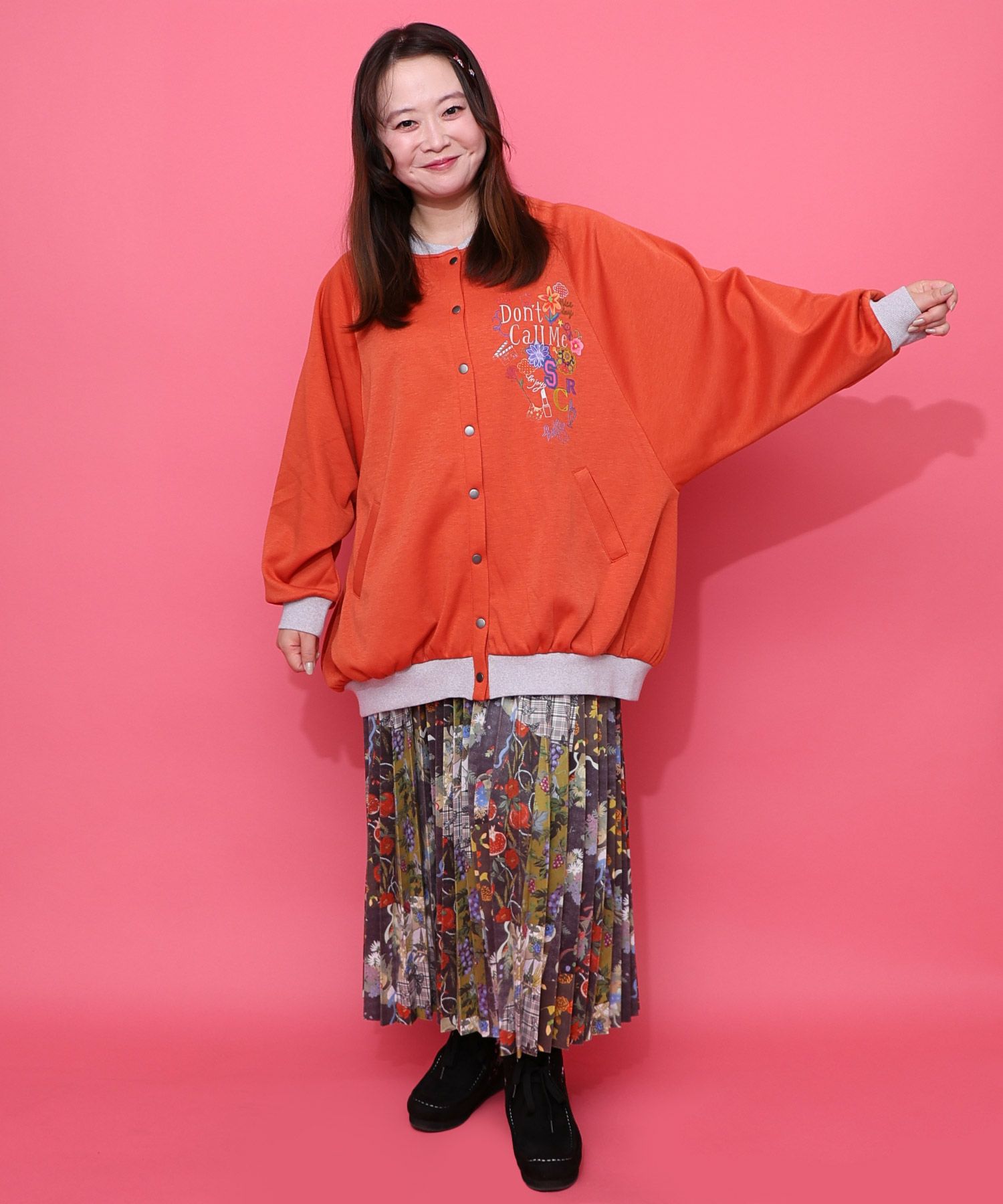 ポップ柄裏起毛裏毛×フライスブルゾン-10