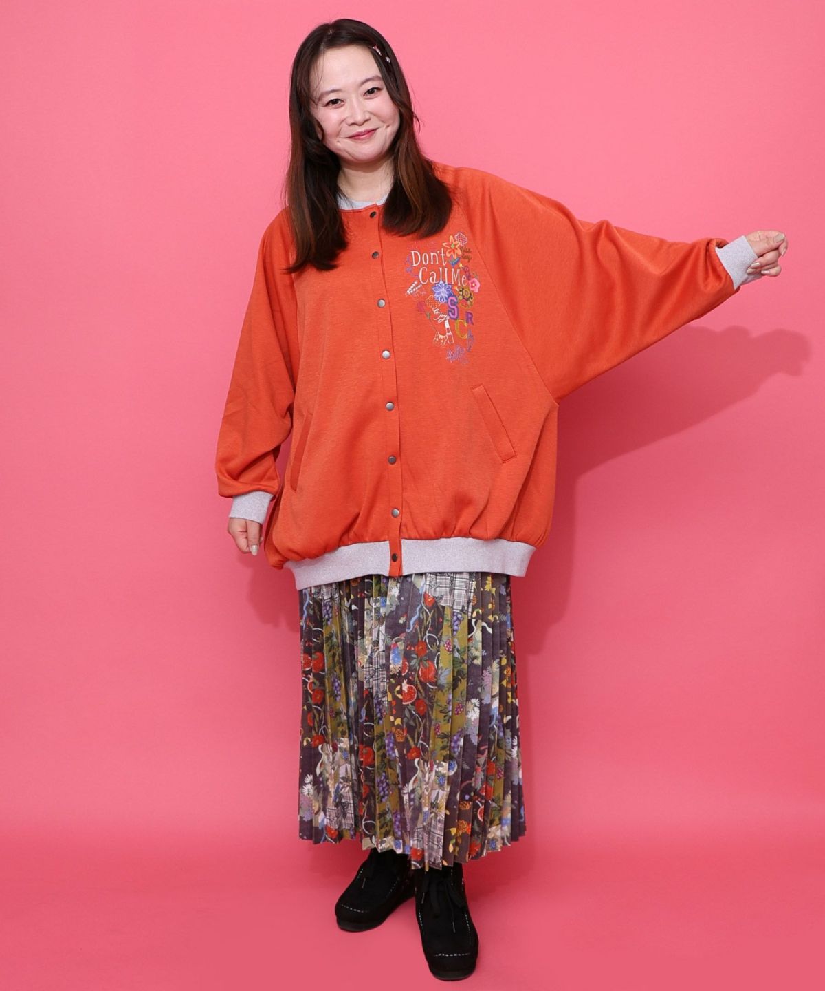 ポップ柄裏起毛裏毛×フライスブルゾン-10