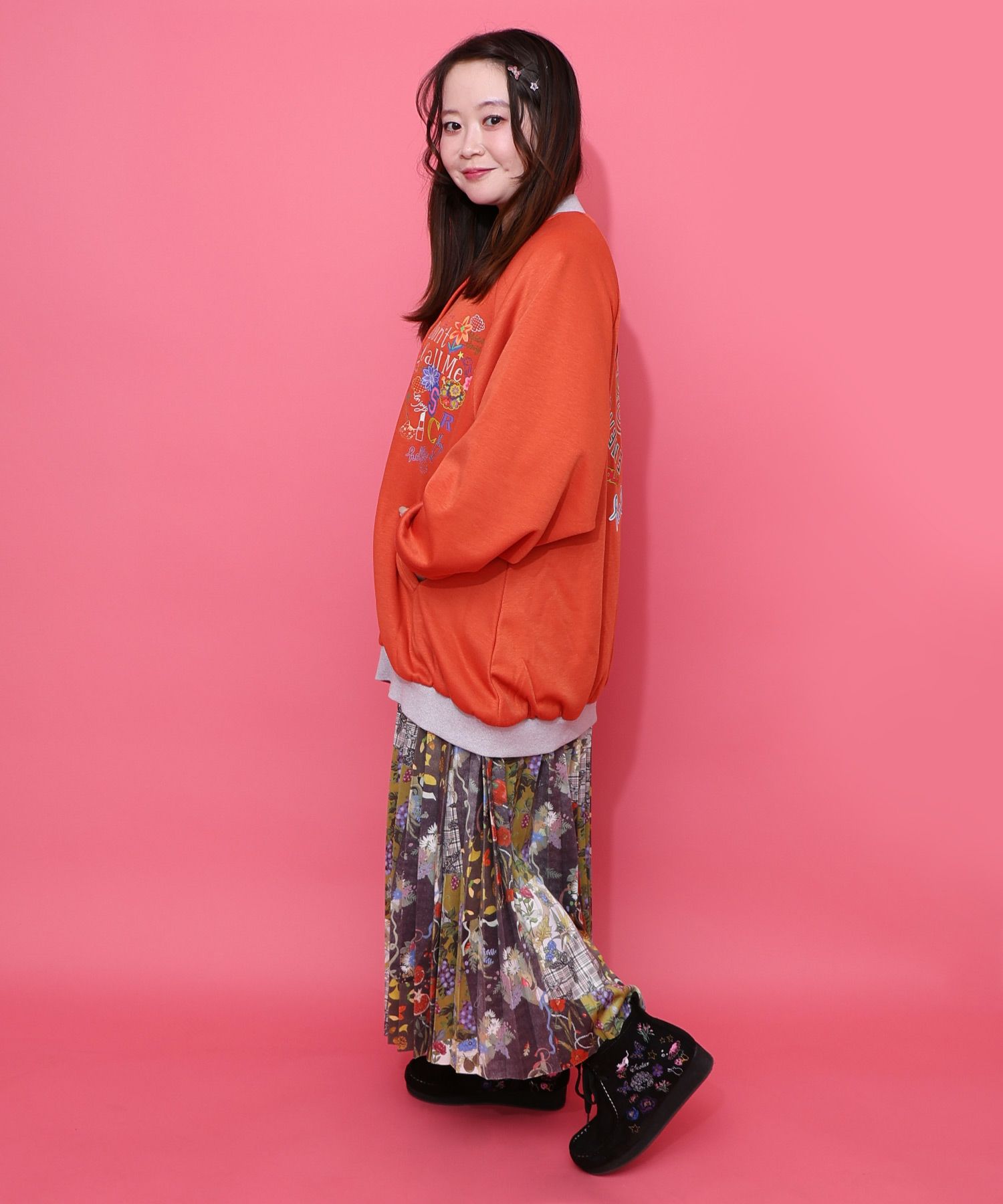 ポップ柄裏起毛裏毛×フライスブルゾン-11