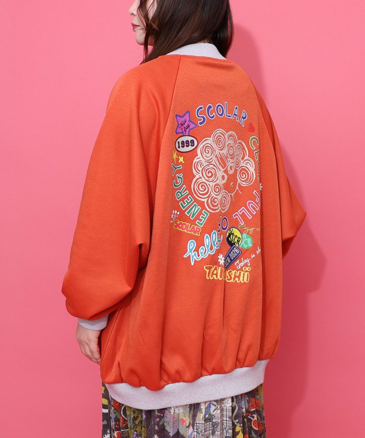 ポップ柄裏起毛裏毛×フライスブルゾン-12