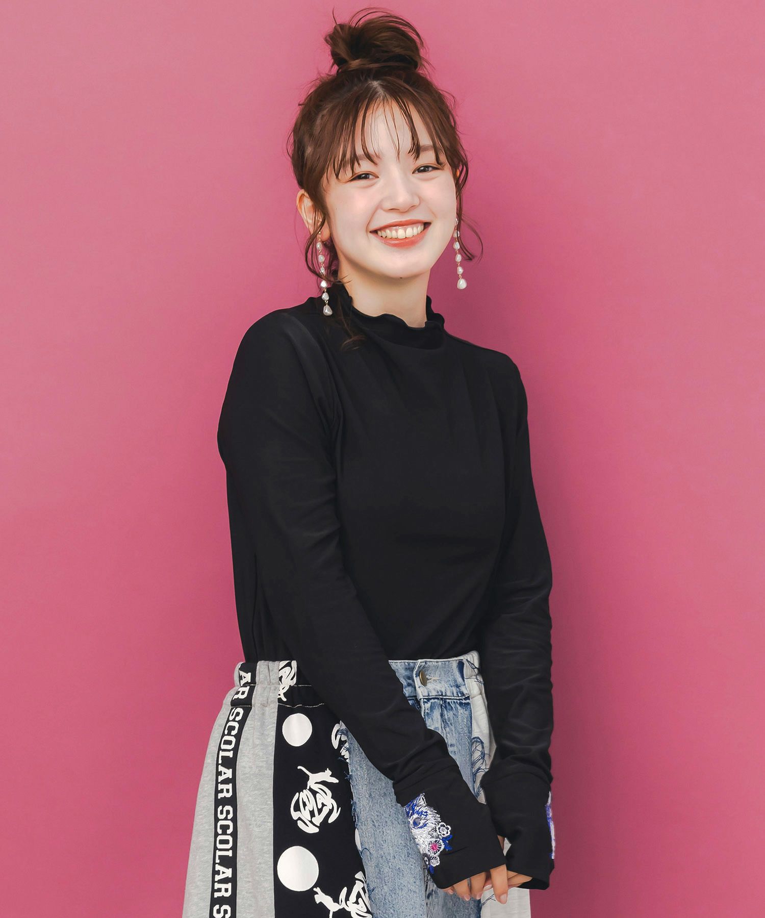 ネコ刺繍袖×メロウ裏起毛スムースインナー-4