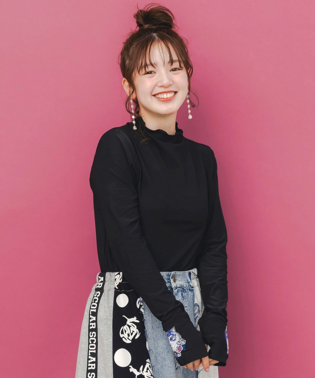 ネコ刺繍袖×メロウ裏起毛スムースインナー-4