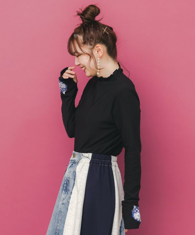 153722：ネコ刺繍袖×メロウ裏起毛スムースインナーの通販-ScoLar