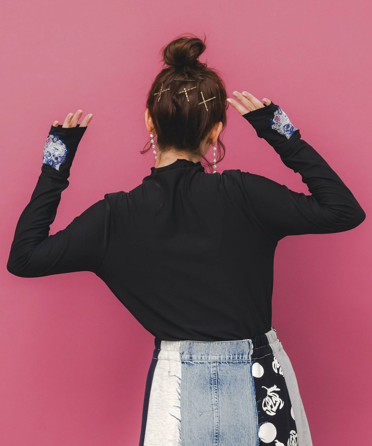 ネコ刺繍袖×メロウ裏起毛スムースインナー-6