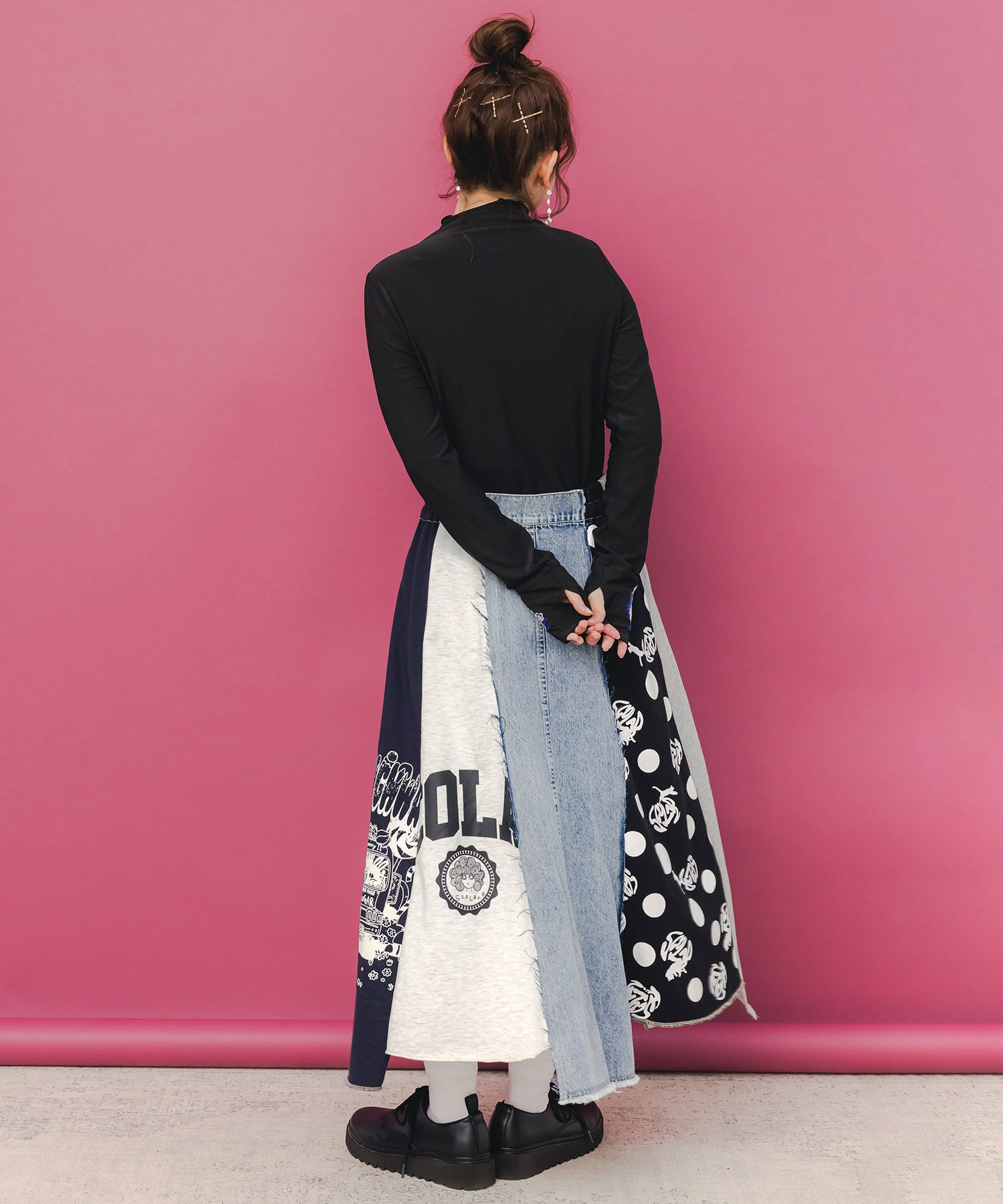 ネコ刺繍袖×メロウ裏起毛スムースインナー-7